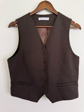 Andrea Tang 100% Wool Brown Vest Size Large